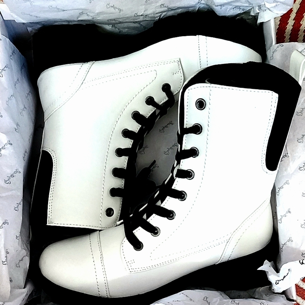 New White Lace-Up combat Boots